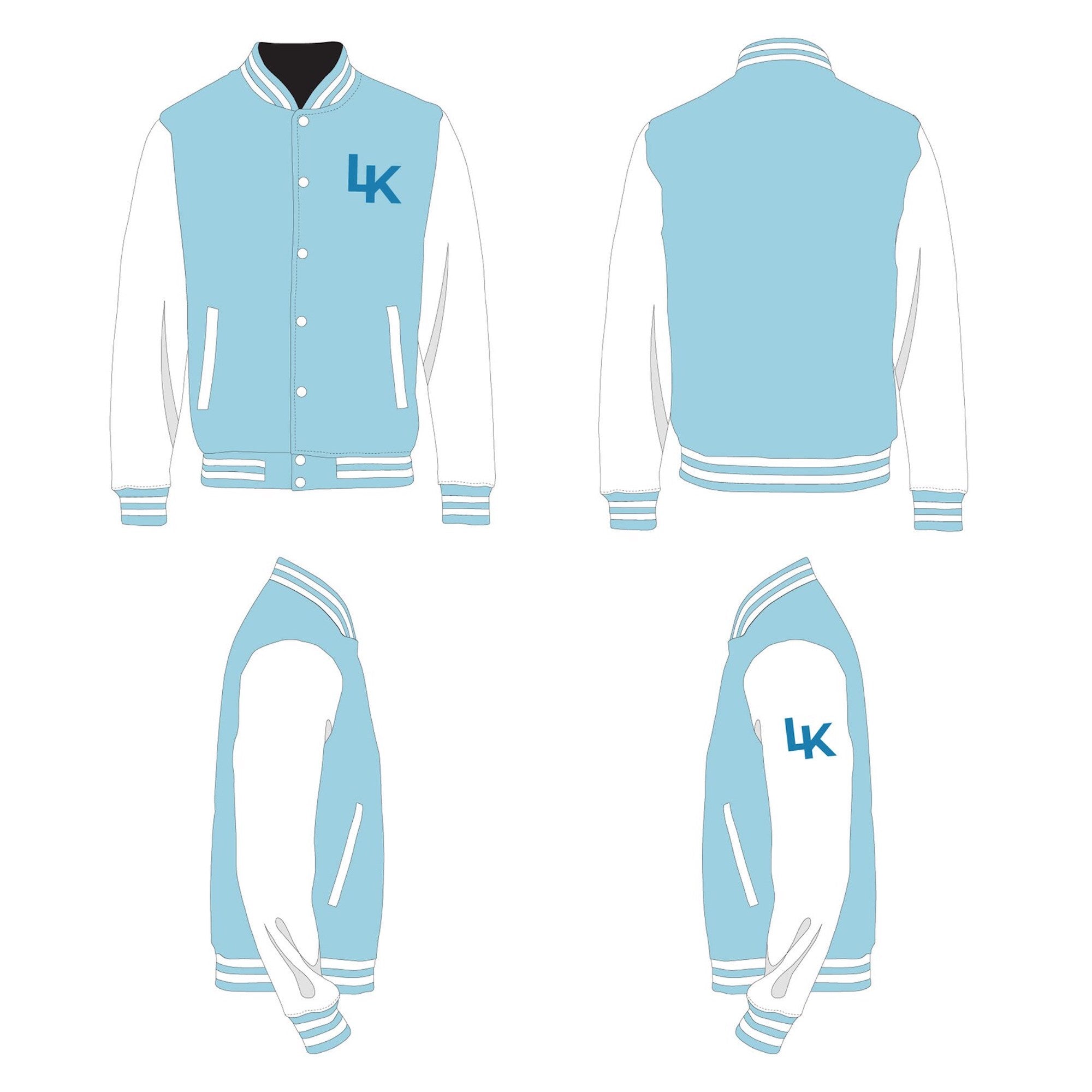 Varsity Jacket - Mockup and Template - 4 Angles, 1 Style, Layered, Detailed and Editable Vector in EPS, SVG, AI, PNG, DXF and PDF