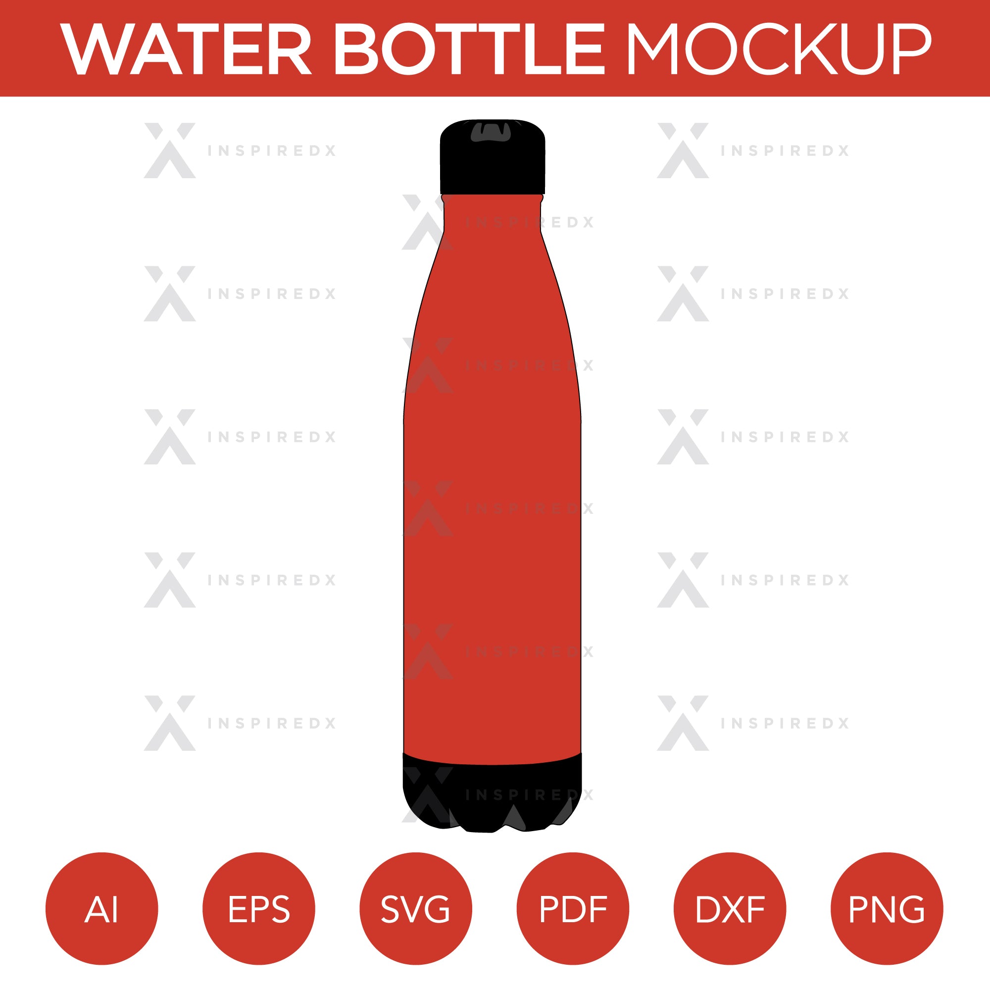 Water Bottle - Mockup and Template - 1 Angle, 1 Style, Layered, Detailed and Editable Vector in EPS, SVG, AI, PNG, DXF and PDF
