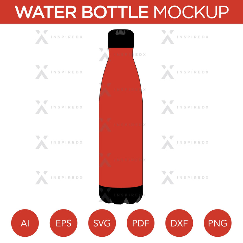 Water Bottle - Mockup and Template - 1 Angle, 1 Style, Layered, Detailed and Editable Vector in EPS, SVG, AI, PNG, DXF and PDF