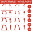 Raglan Women's Shirt Bundle - Cap Sleeve, Short Sleeve, 3/4 Sleeve and  Long Sleeve Raglans - Mockup and Template - 16 Raglan Shirts Total, 4 Angles, 4 Styles, Layered, Detailed and Editable Vector in EPS, SVG, AI, PNG, DXF and PDF