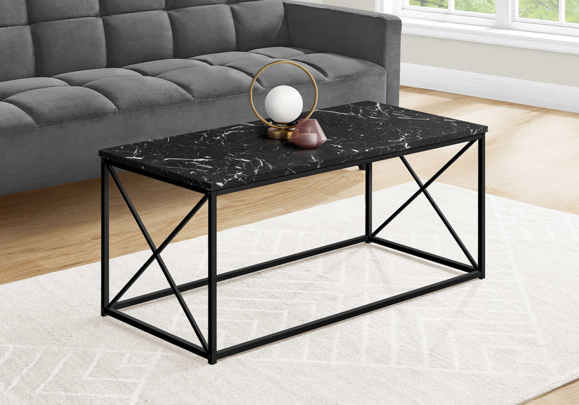 Table de salon en métal noir, marbre foncé - Monarch (I3783)