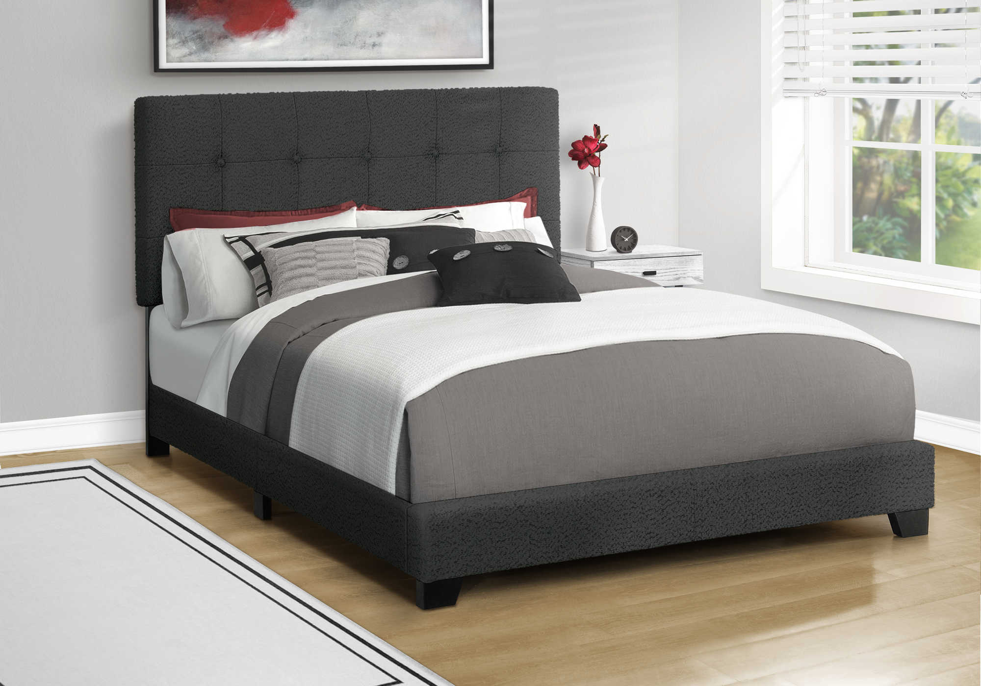 Base de lit Queen en tissu noir - Monarch (I5805Q)