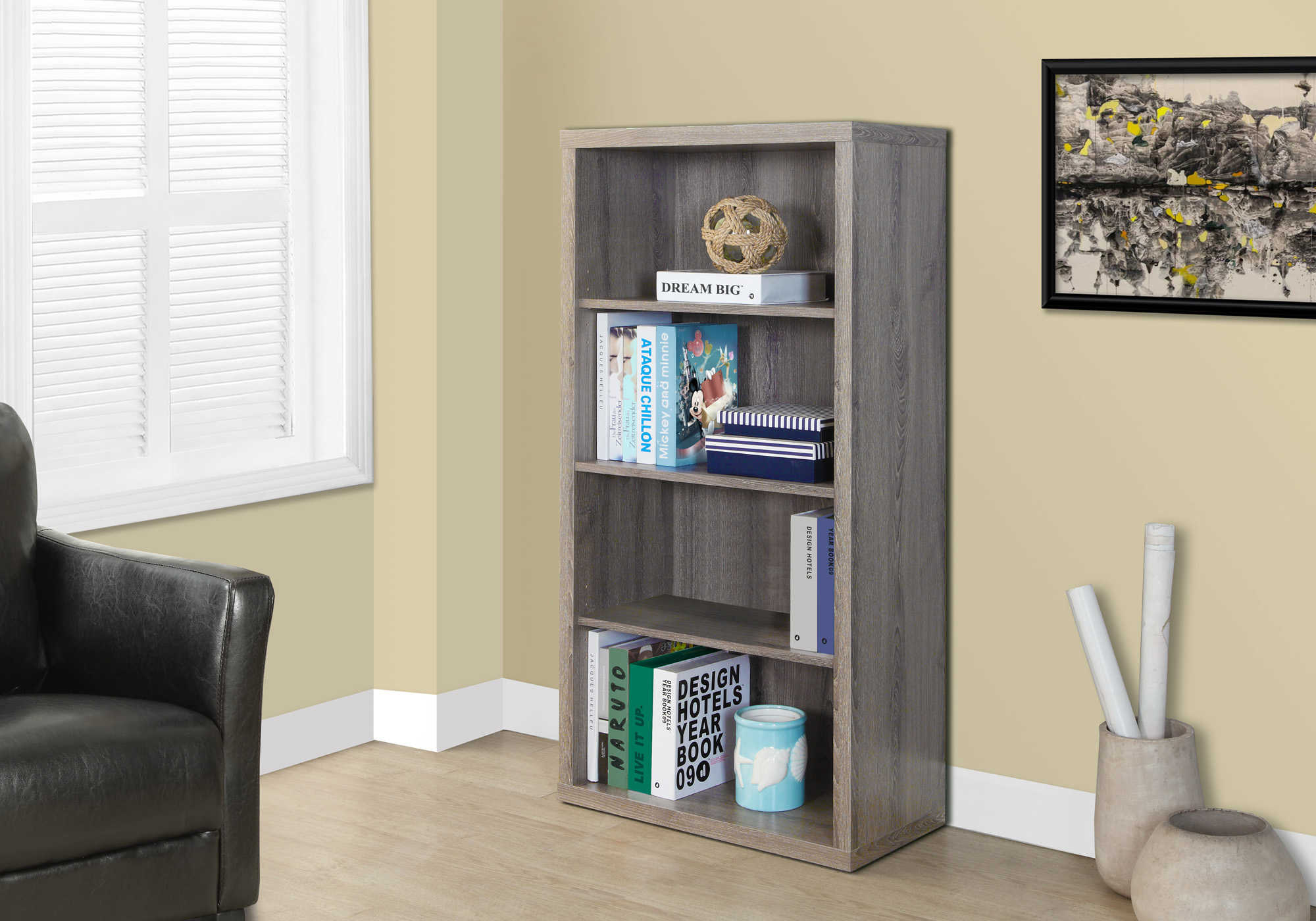 Étagère couleur bois taupe avec tablettes ajustables Monarch - (I7060)