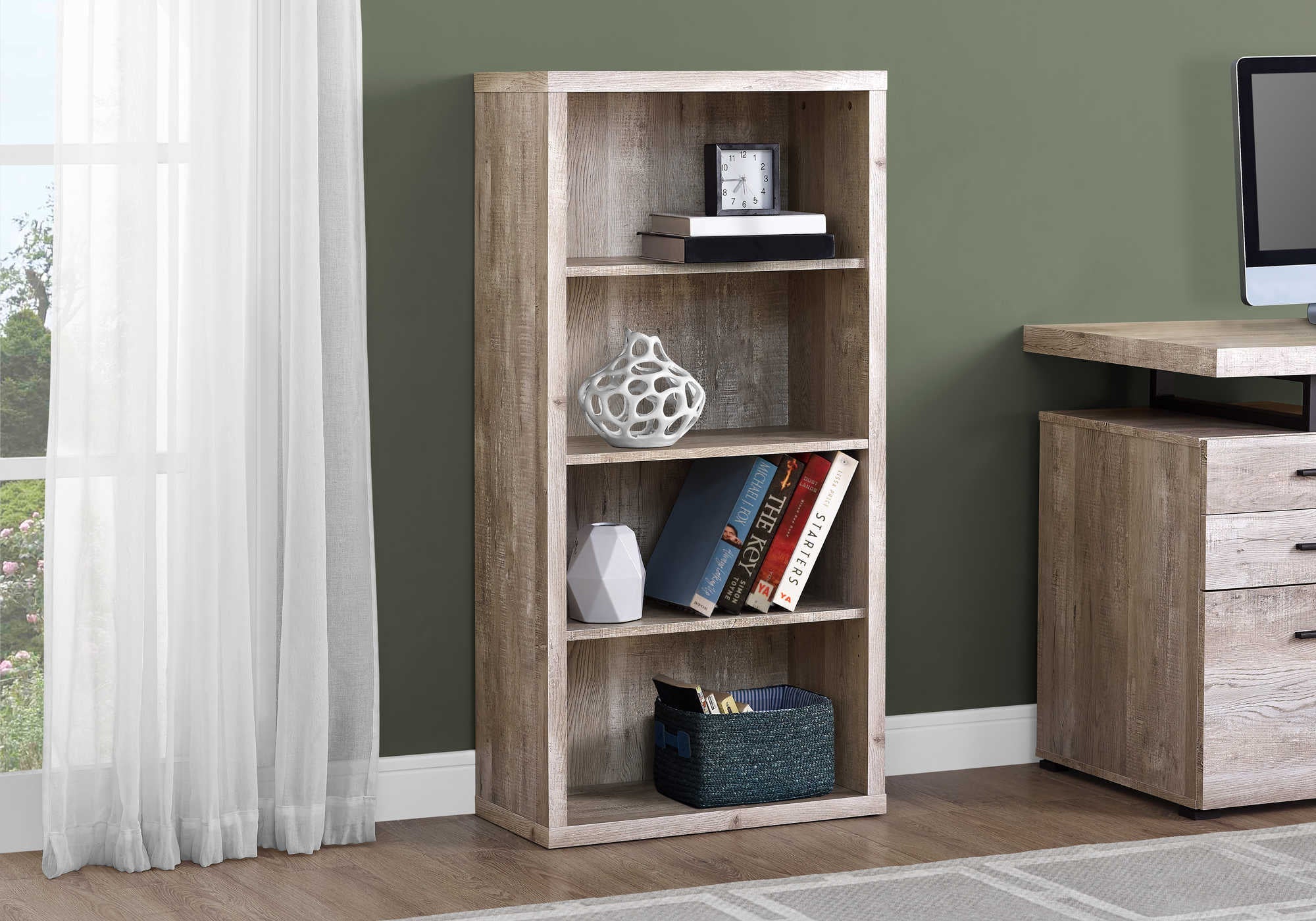 Étagère couleur faux bois taupe avec tablettes ajustables Monarch - (I7406)