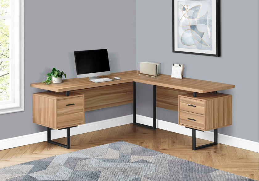 Bureau de coin en L extra-large avec rangement de Monarch– fini bois clair (I7612)