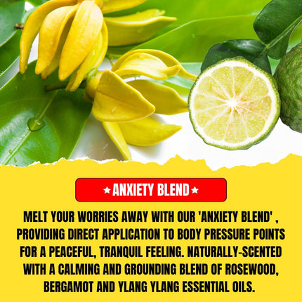 Anxiety Blend Essential Oil Roll-On (10ml) – Rosewood, Bergamot & Ylang Ylang | Calming Aromatherapy for Stress & Anxiety Relief