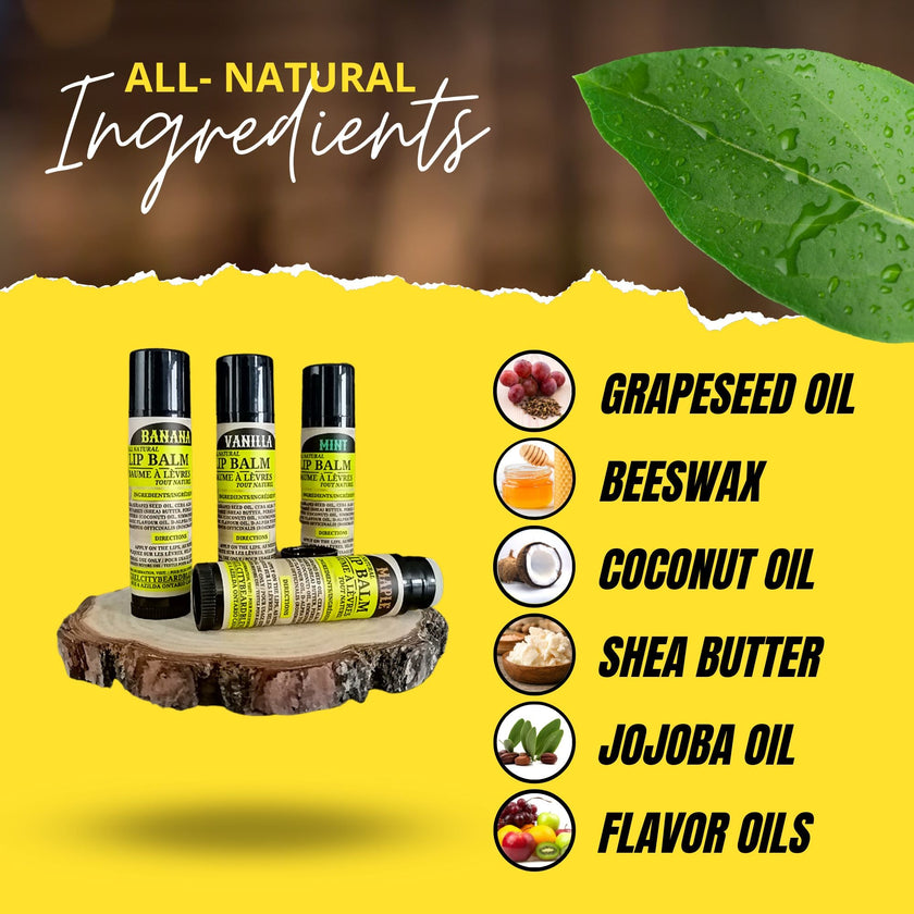 Soothing & Nourishing Lip Balm (4.5g) – Banana, Vanilla, Mint & Maple Flavors | Natural Hydrating Lip Care