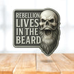 The “Rebellion Lives In The Beard” Decal (10”x10”) – Premium Laminated Vinyl | Die-Cut Skull & Beard Design | Weatherproof Vehicle Sticker | Collector Series
