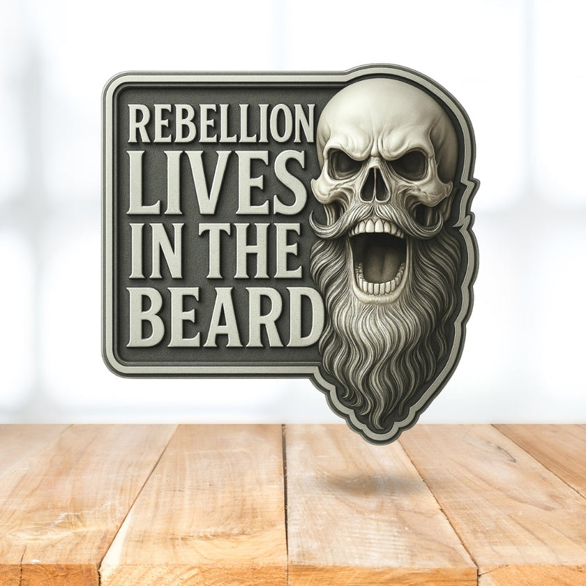 The “Rebellion Lives In The Beard” Decal (10”x10”) – Premium Laminated Vinyl | Die-Cut Skull & Beard Design | Weatherproof Vehicle Sticker | Collector Series