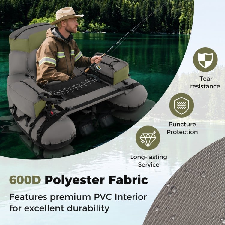Inflatable Fishing Float Tube with Shoulder Straps and Storage for Angling