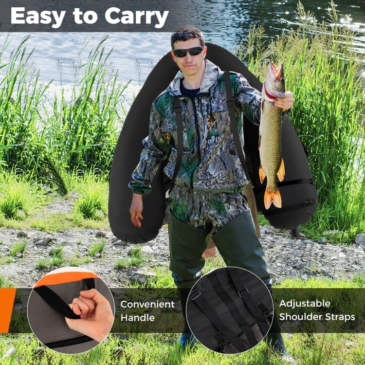 Inflatable Fishing Float Tube with Shoulder Straps and Storage for Angling