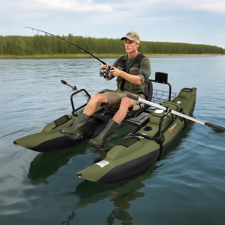 Inflatable Fishing Float Tube with Foldable Padded Seat and Adjustable Footrest - Green