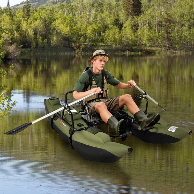 Inflatable Fishing Float Tube with Foldable Padded Seat and Adjustable Footrest - Green