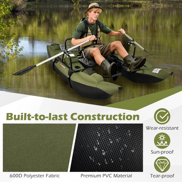 Inflatable Fishing Float Tube with Foldable Padded Seat and Adjustable Footrest - Green