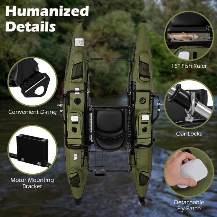 Inflatable Fishing Float Tube with Foldable Padded Seat and Adjustable Footrest - Green