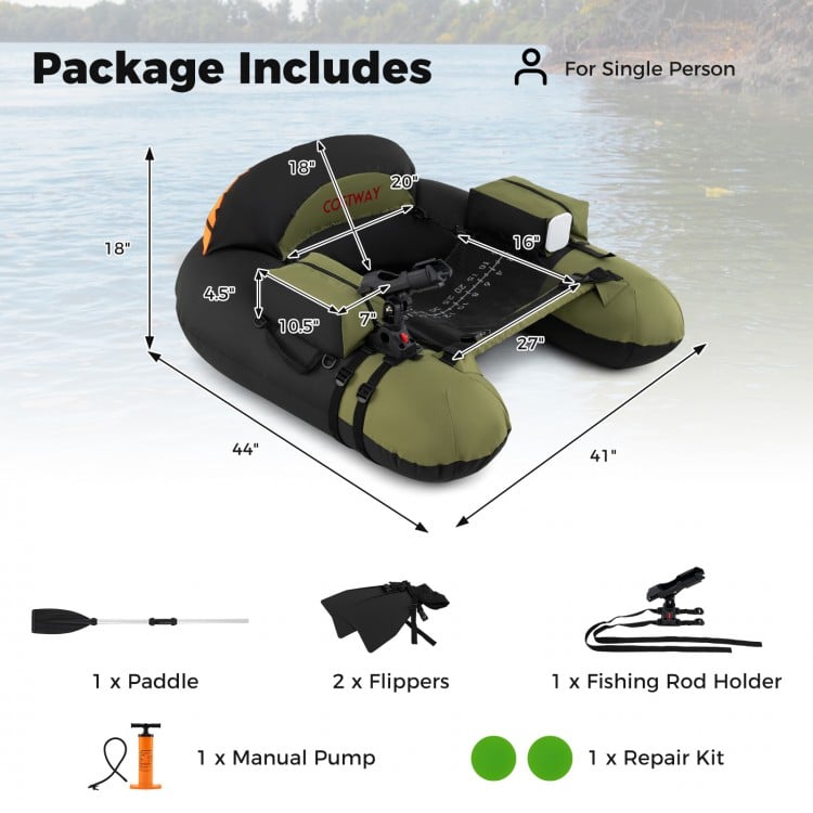 Inflatable Float Tube with Adjustable Fishing Rod Holder and Fish Hook Stator