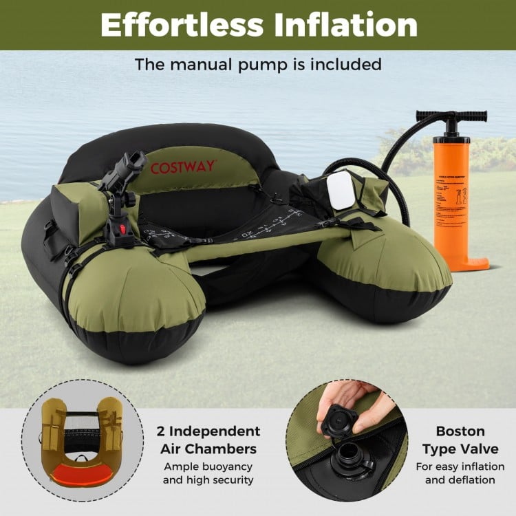 Inflatable Float Tube with Adjustable Fishing Rod Holder and Fish Hook Stator