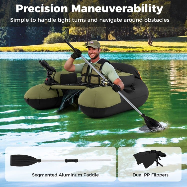 Inflatable Float Tube with Adjustable Fishing Rod Holder and Fish Hook Stator