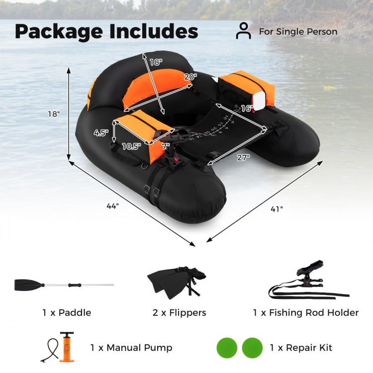 Inflatable Float Tube with Adjustable Fishing Rod Holder and Fish Hook Stator