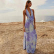 Ink Printed Deep-V Backless Pleated Skirt Suit