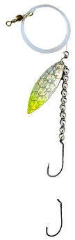 Double Hook Willow Leaf Spinner – Lime Scale Blade Fishing Lure