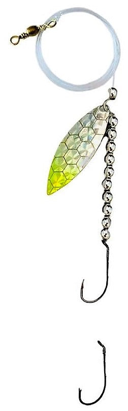 Double Hook Willow Leaf Spinner – Lime Scale Blade Fishing Lure