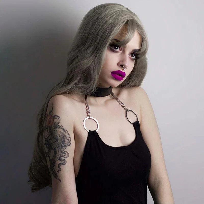 Iron ring zip hanging neck sexy halter onesies