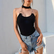 Iron ring zip hanging neck sexy halter onesies
