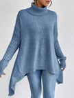 Irregular Turtleneck Sweater Winter Loose Long Sleeve Knitted Tops Leisure Warm Pullover Sweater Women's Clothing