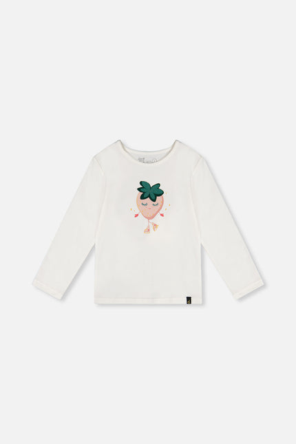 Long Sleeve Organic Cotton Strawberry T-Shirt Off White