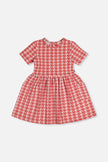 Short Sleeve Dress With Pockets Pink And White Houndstooth