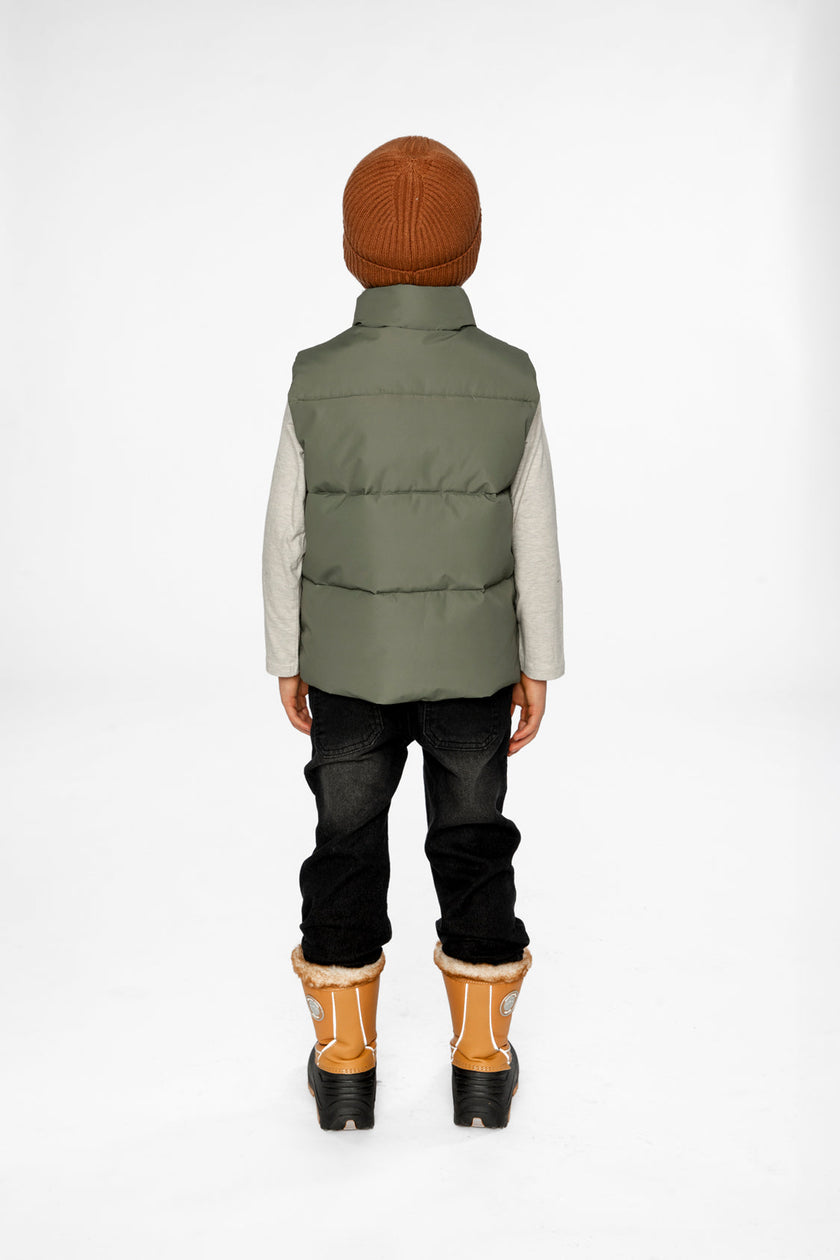 Sleeveless Mid-Season Vest Olive Green
