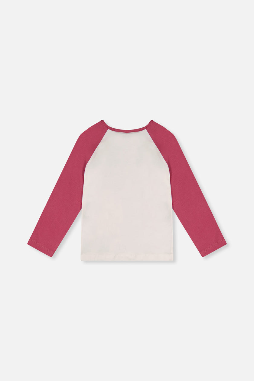 Raglan Organic Cotton T-Shirt Pinkish Violet And White
