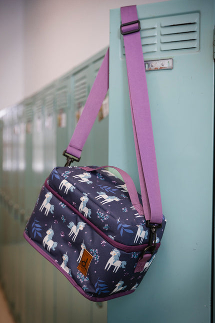 Lunch Box Blue And Purple Unicorn Print