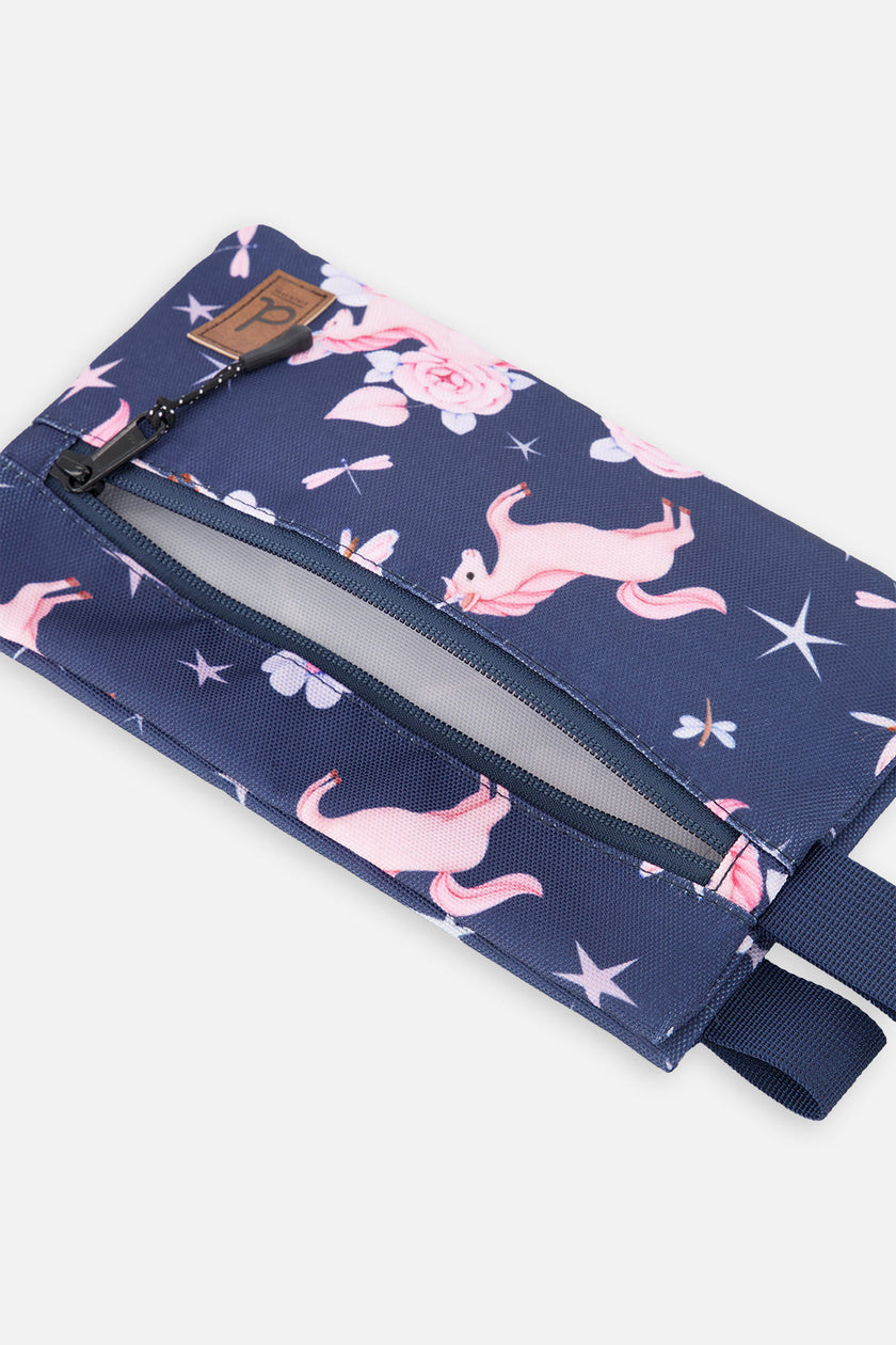 Pencil Case Navy Unicorn Print
