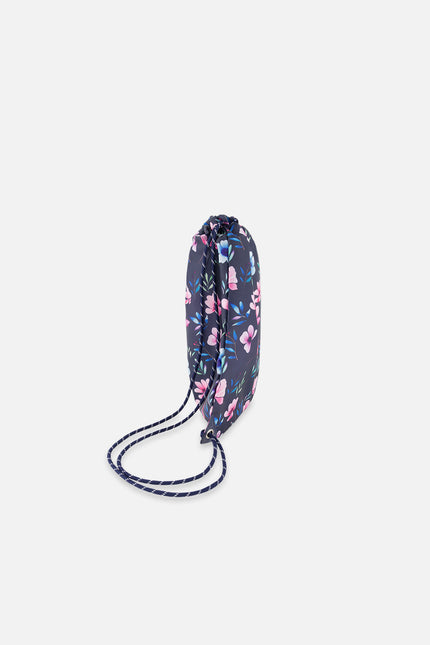 Drawstring Bag Blue Floral Print