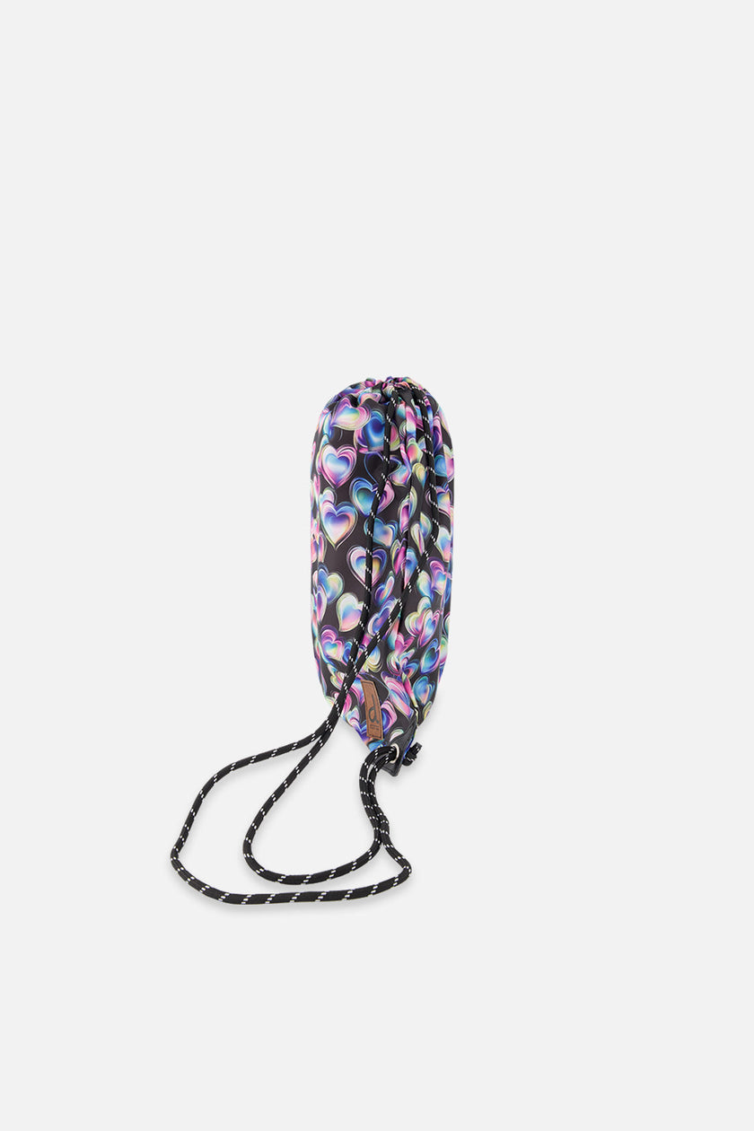 Drawstring Bag Black Printed With Hearts