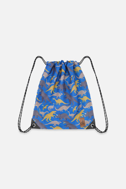 Drawstring Bag Blue Dinosaur Print