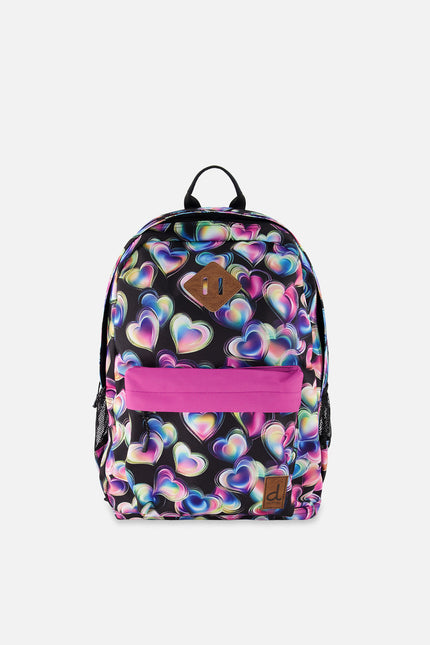 Kids Backpack Black Printed With Hearts