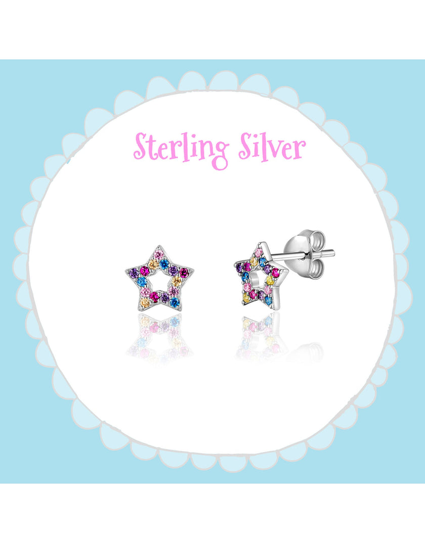 Sterling Silver Earrings - Multi-Colored Stars - Girl Nation