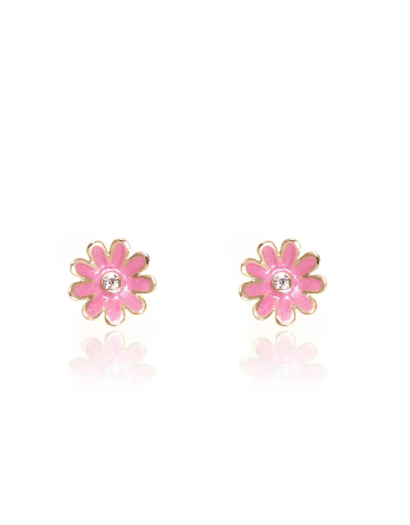Enamel Stud Earrings - Pink Daisy - Girl Nation