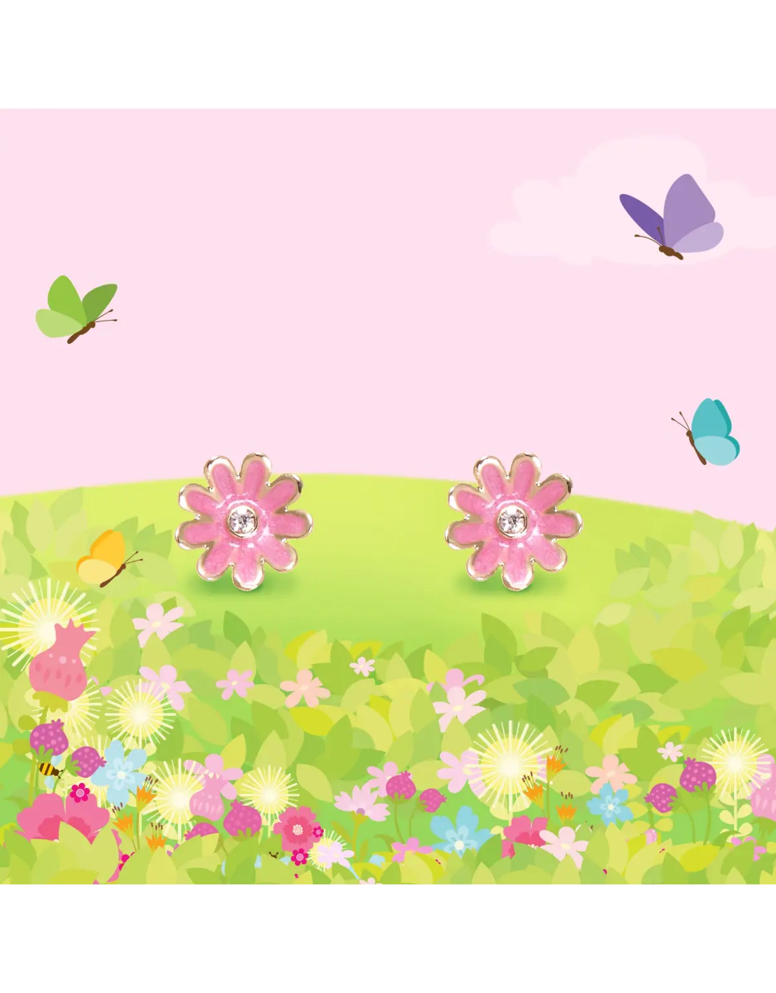 Enamel Stud Earrings - Pink Daisy - Girl Nation