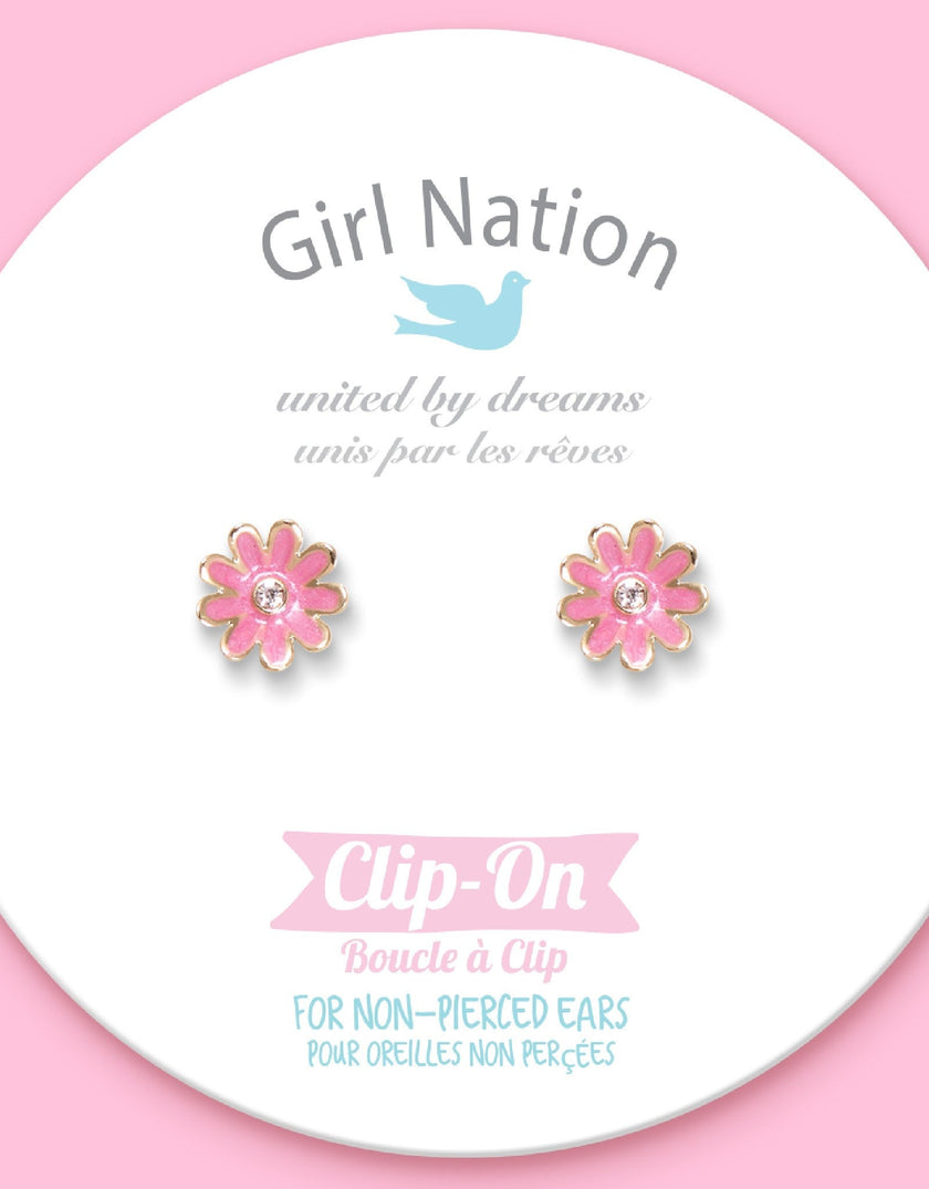 Enamel Clip-on Earrings - Pink Daisy - Girl Nation