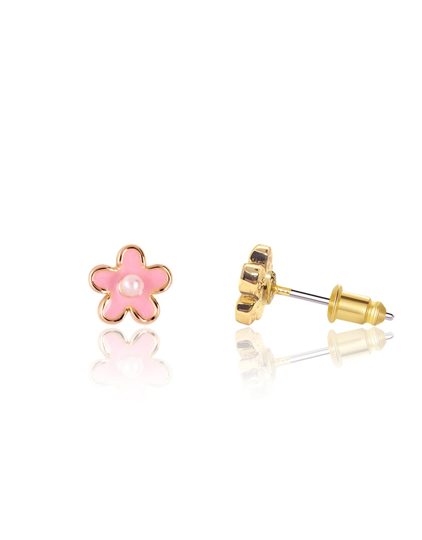 Enamel Stud Earrings - Pink Fancy Flower - Girl Nation