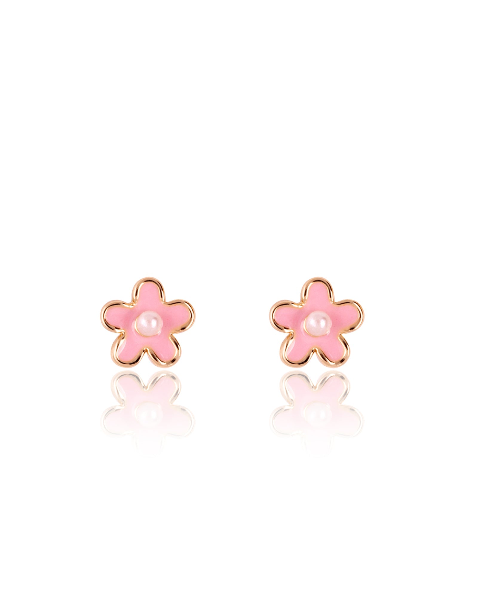 Enamel Stud Earrings - Pink Fancy Flower - Girl Nation