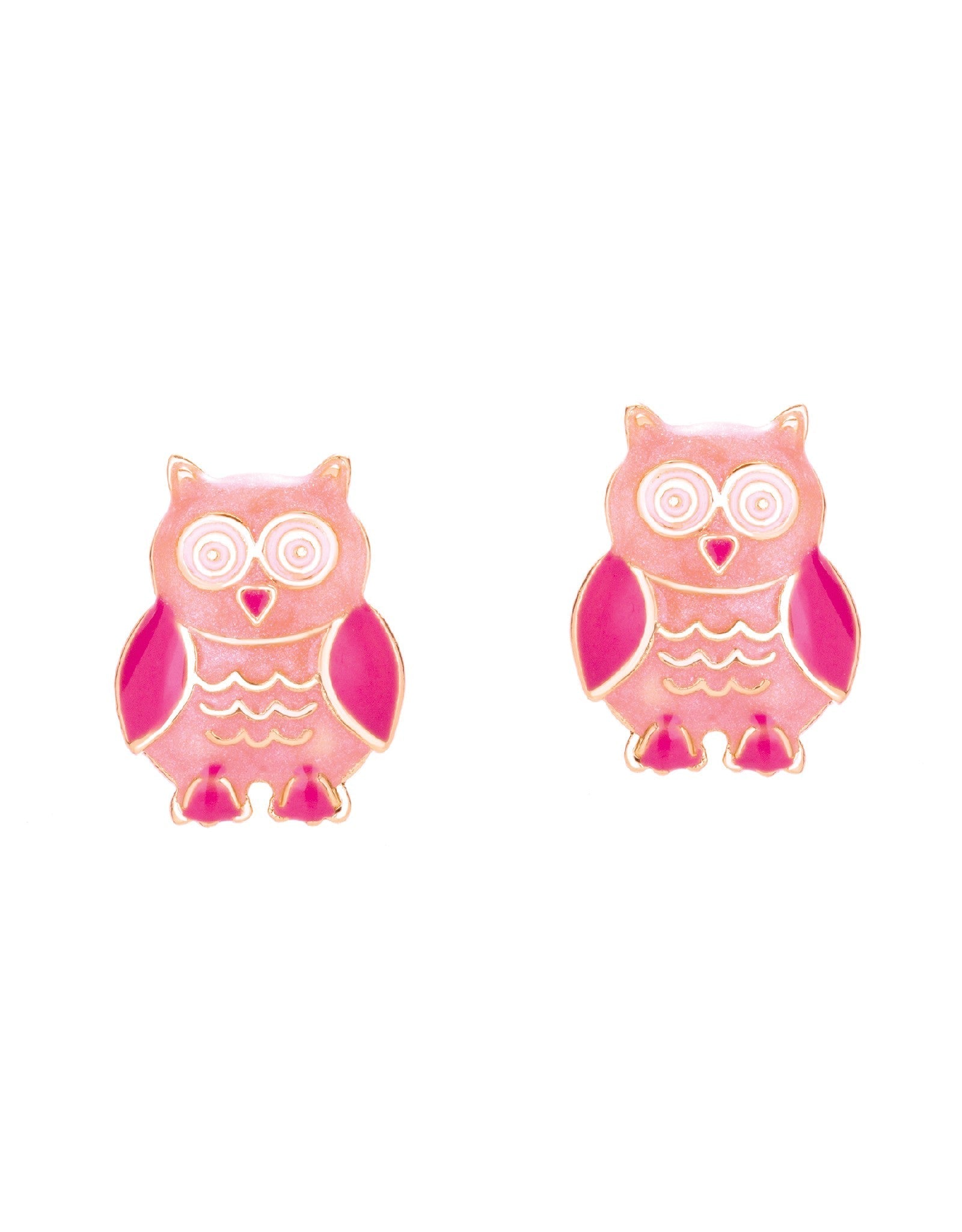 Enamel Stud Earrings - Pink Owl - Girl Nation