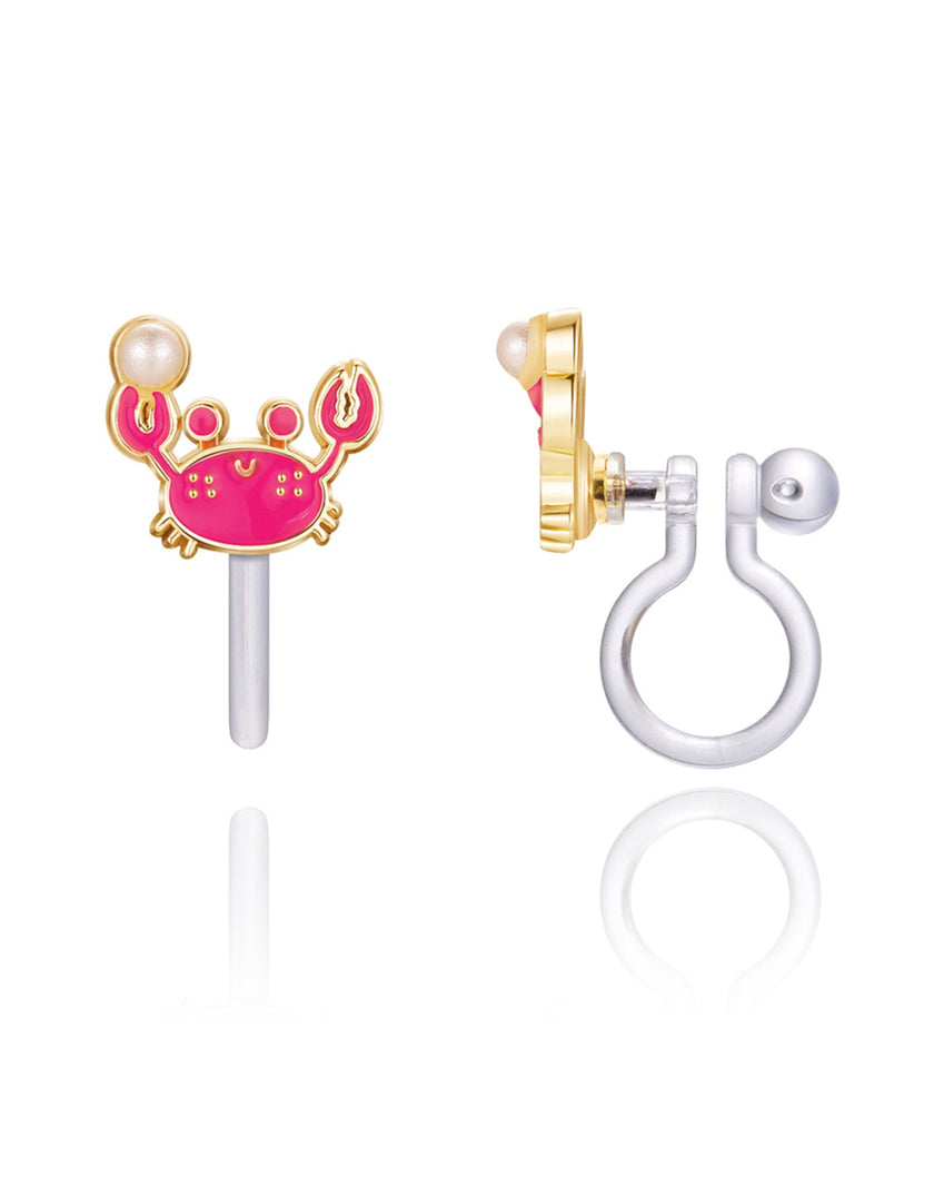 Enamel Clip-on Earrings - Happy Crab - Girl Nation