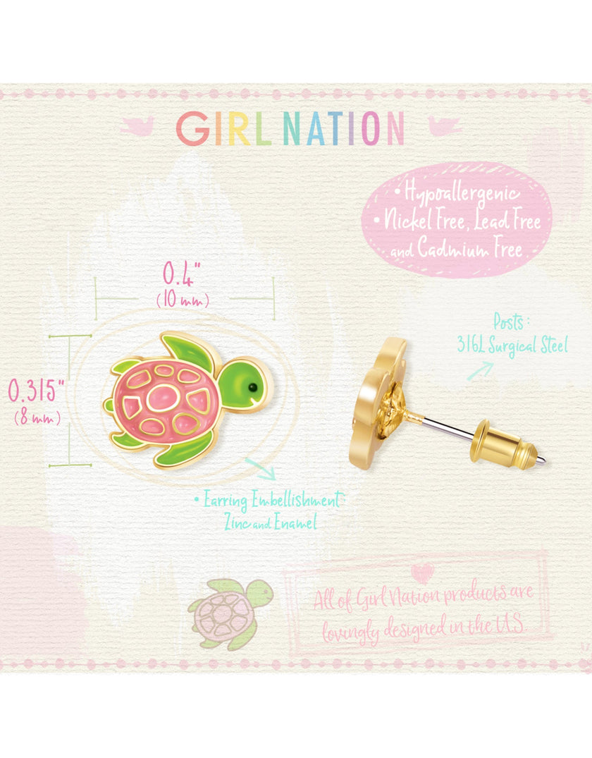 Enamel Stud Earrings - Turtley Awesome - Girl Nation