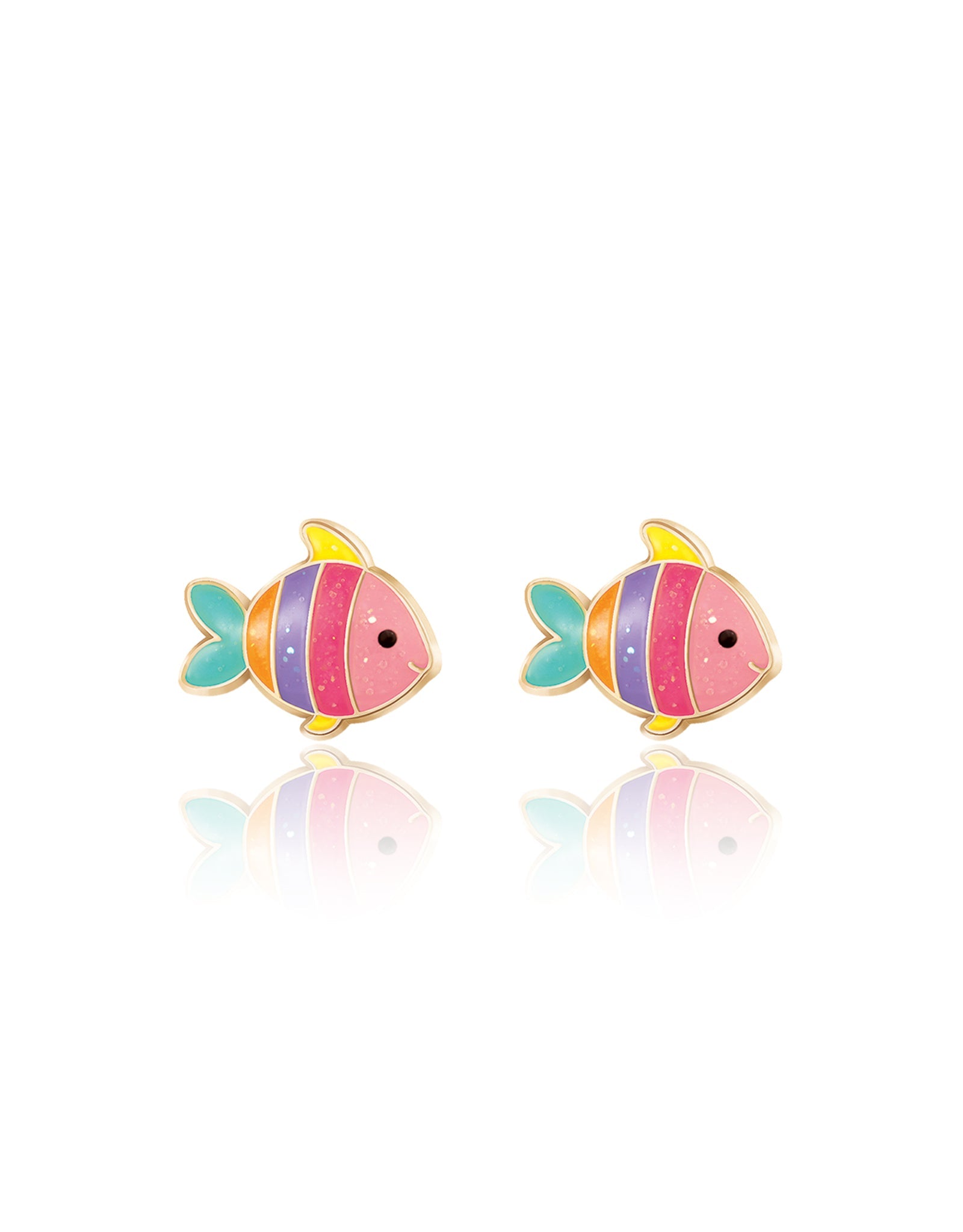 Enamel Stud Earrings - Glitter Rainbow Fish - Girl Nation