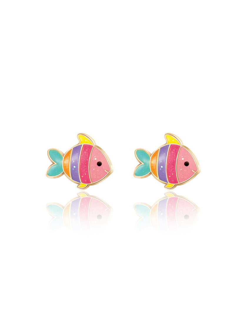 Enamel Stud Earrings - Glitter Rainbow Fish - Girl Nation